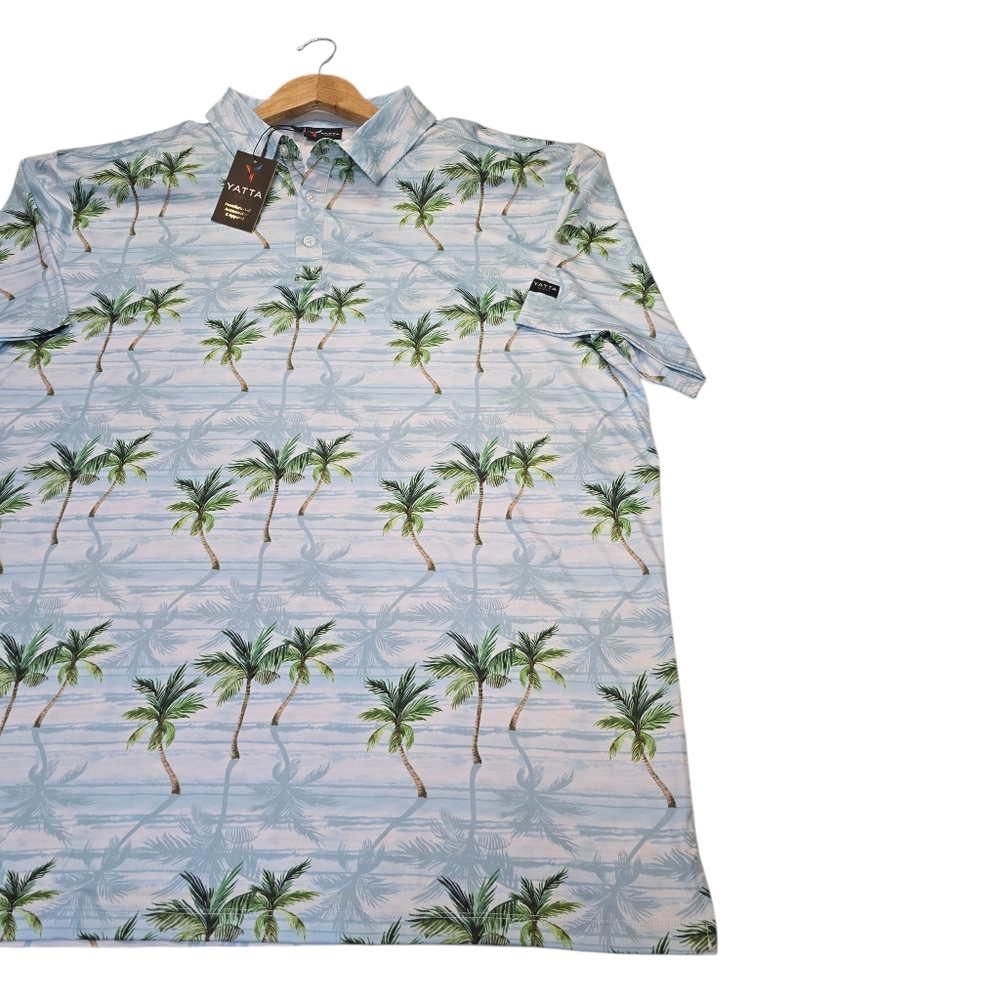 NWT Yatta Golf Makani Olu Olu Performance S/S Polo, Palm Tree AOP, Men's Sz 3XL - Picture 4 of 13